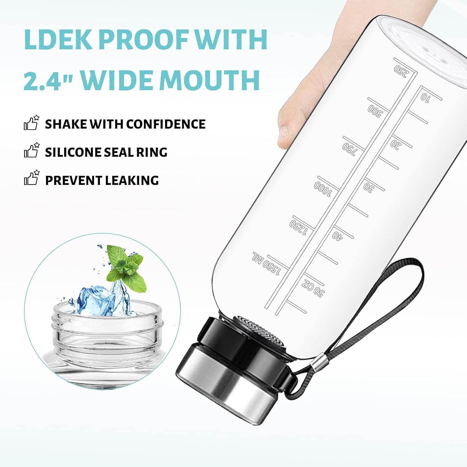 64 OZ Glass Water Bottle - Large Resuable Borosilicate Wide Mouth Glass Drinking Bottles with Time Mark, Sleeve, BPA Free